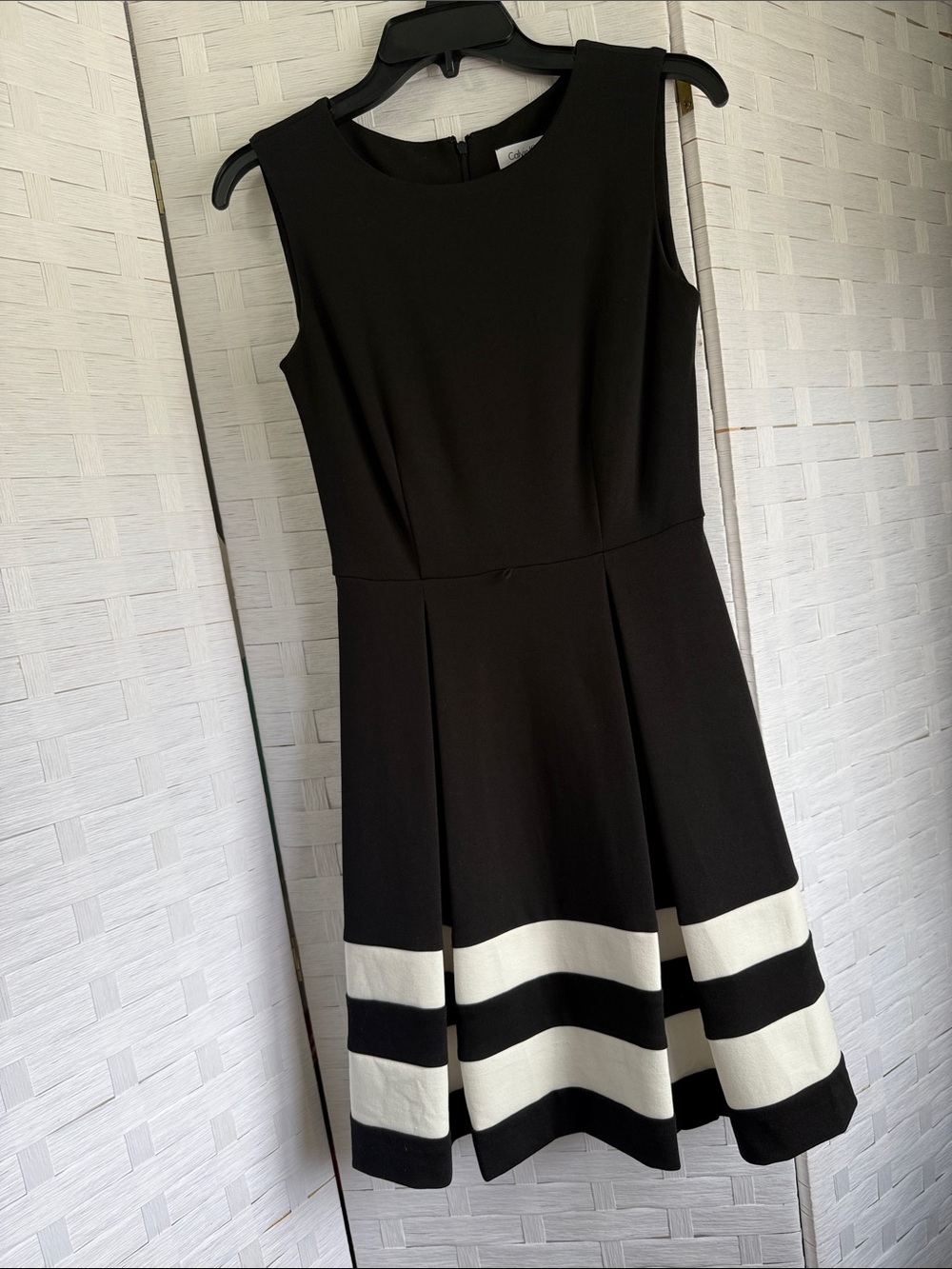 Calvin Klein Black Dress with White Hem Stripes Size 2